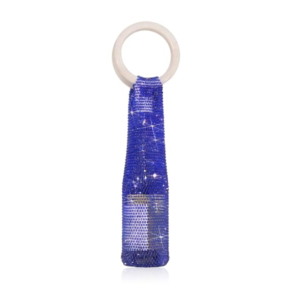 Wine Pouch Mesh Bag, Resin Handle Wine Bag, Sparkly Rhinestone Handwoven Mesh Bags, Party Water Bottle Bags Accessory, Daily Housewarming Party Use - color: Indigo Blue