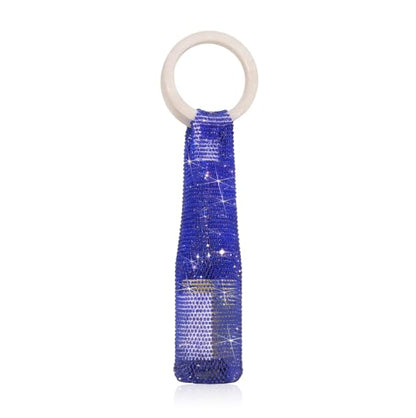 Wine Pouch Mesh Bag, Resin Handle Wine Bag, Sparkly Rhinestone Handwoven Mesh Bags, Party Water Bottle Bags Accessory, Daily Housewarming Party Use - color: Indigo Blue
