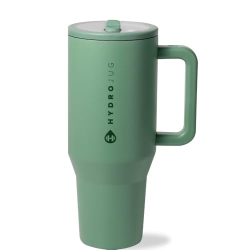 HydroJug Traveler - 32 oz Water Bottle with Handle & Flip Straw - Fits in Cup Holder, Leak Resistant Tumbler-Reusable Insulated Stainless Steel & Rubber Base - Gifts for Women & Men, Sage - color: Sage, size: 32oz