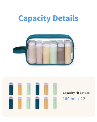 Narwey Clear Travel Toiletry Bags for Traveling Toiletries Men Women, Clear Makeup Bag Cosmetic Bag with Zipper, Make Up Pouch Organizer Bag with Handle, Skincare Beach Snack Medicine Bag, Teal - color: Clear-Teal