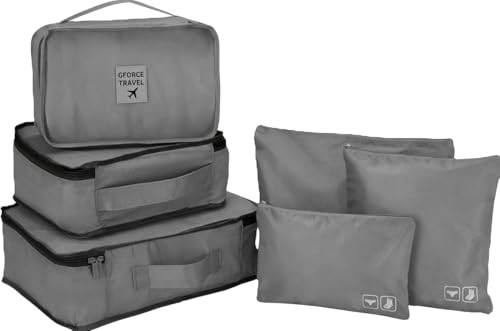 GForce 6 Piece Ultimate Traveling Set | Organizer Packing Cubes | 3 Sizes | Zippered Pouches | 3 Sizes | Suitcase Organizers | Luggage Organizers | Travel Essentials | Grey - color: Grey