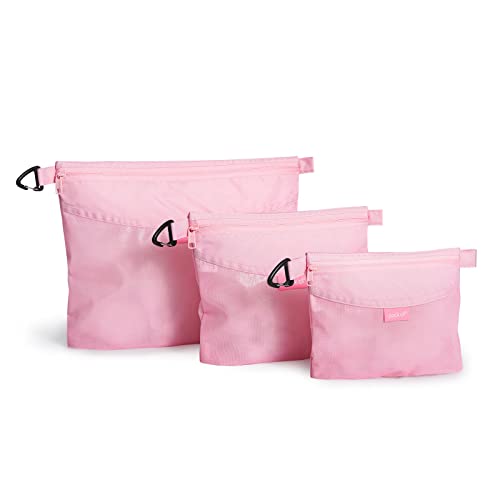 pack all 3 Pcs Water-resistant Material Zipper Pouch Set, Mesh Zipper Bags for Storage, Travel, Office (Pink) - color: Pink, size: Set