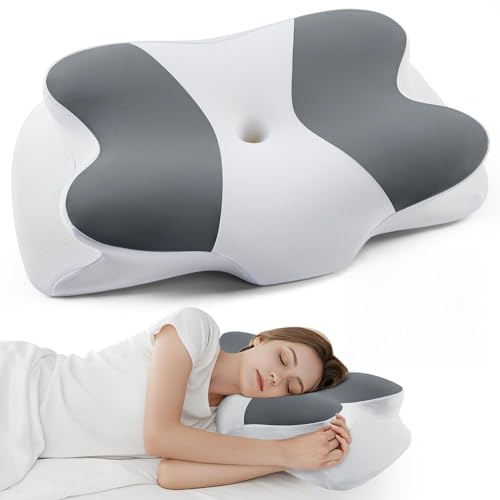 DONAMA Cervical Pillow for Sleeping, Contour Memory Foam Pillow for Neck and Shoulder Support, Ergonomic Neck Pillow for Side Back Stomach Sleepers, Bed Pillows with Cooling Pillowcase - color: Dark Grey
