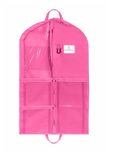 Enhanced Hanging Garment Bag with multiple clear Pockets, carrying straps, front and Side Zippers for Clothes, Dance Costumes, Cheer uniforms, and pageant dresses. (BarbiePink, 40 inch) - color: BarbiePink, size: 40 inch