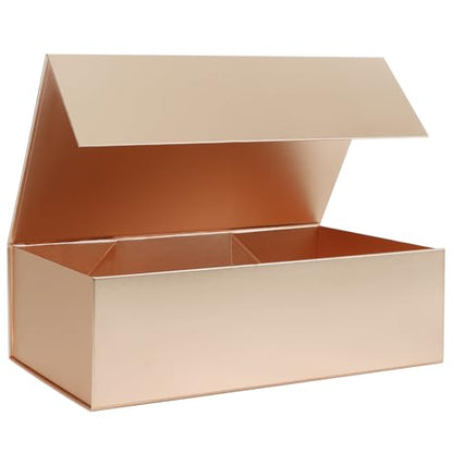 LFBOX Rose Gold Christmas Gift Box with Magnetic Lid 13.8x8.3x4.4 in, Bridesmaid Groomsman Proposal Box, Large Rectangle Storage Box 1 Pack - color: Rose Gold, size: 1 count (Pack of 1)