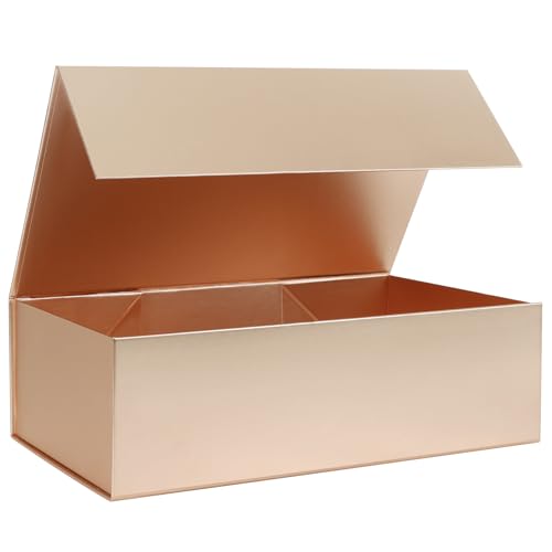 LFBOX Rose Gold Christmas Gift Box with Magnetic Lid 13.8x8.3x4.4 in, Bridesmaid Groomsman Proposal Box, Large Rectangle Storage Box 1 Pack - color: Rose Gold, size: 1 count (Pack of 1)