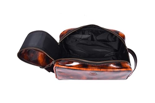 10" Premium Leather Toiletry Travel Pouch With Waterproof Lining | King-Size Handcrafted Vintage Dopp kit By Aaron Leather Goods (Canary Brown) - color: Canary Brown