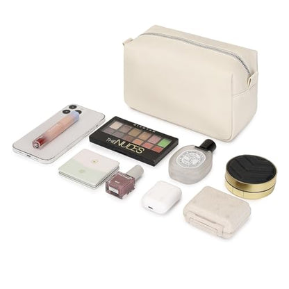 Organizer Bag Lightweight Cosmetic Bag with Ring Clasp Perfect Travel Makeup Bag for Women nylon Stand Up Design (Creamy White/Nylon) - color: Creamy White/Nylon