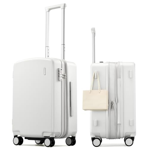 Hanke 20 Inch Expandable Carry On Luggage, 22x14x9 Airline Approved, TSA Lock Hard Shell Lightweight Suitcase for Men Women (Smoke White) - color: Smoke White, size: Expandable 20 Inch