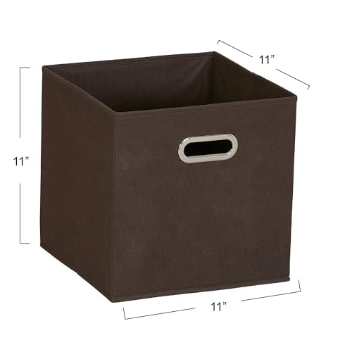 Household Essentials Foldable Fabric Storage Cubes 6-Pack – 11x11x11 Stackable Non-Woven Bins with Chipboard Sides & Grommet Handles – Closet, Shelf, Nursery, or Office Organizer – Chocolate Brown - color: Brown, size: 11” L x 11” W x 11” H