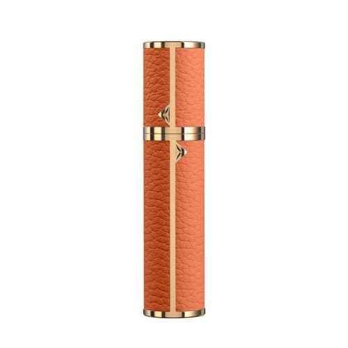 Travel Perfume Refillable Atomizer, 8ML- Mini Genuine Leather Cologne Sprayer, Protable Pocket Size Empty Fragrance Spray Bottle (Orange) - color: Orange