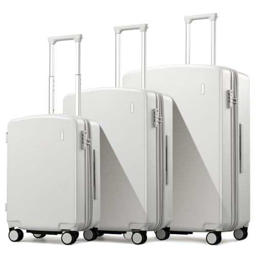 Hanke Expandable Hard Shell Luggage Sets 3 Pieces, 20/24 / 28 Inch Luggage Sets with Spinner Wheels, Durable PC Hardside Rolling Suitcase with TSA Lock for Travel (20/24/28 Inch, Smoke White) - color: Smoke White, size: Expandable 3-Piece Set(20/24/28)