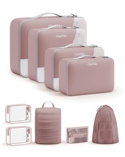 9 Set Packing Cubes for Travel, Gifts for Women Mom,Anti-Tearing Suitcase Organizer,OlarHike Vacation Essentials & Accessories for Cruise Ship - color: 21 Light Coral