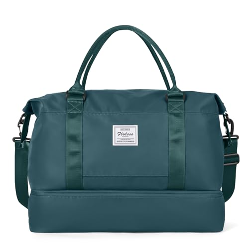 Travel Duffel Bag with Shoes Compartment, Overnight Weekender Bags for Women,Carry on Personal Item Bag - color: A-Peacock Blue, size: Large