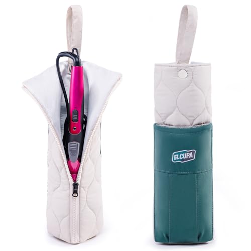 Heat Resistant Hair Tool Organizer Bag with Hanging Loop, Portable Travel Case for Flat Irons, Curling Irons, Hair Straighteners & Hot Styling Tools, 13.5" Heat-Proof Storage Cover with 2 Pockets - color: Ivory - Teal