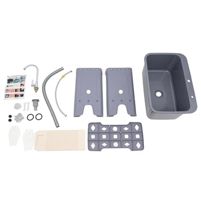 Laundry Sink, Freestanding Plastic Laundry Sink With Washboard Utility Sink Laundry Tub Indoor and Outdoor Utility Sink with Faucet Hoses Drain Kit for Laundry Room Washing Room Garden Garage - color: 23.62*15.75*30.12in -Gray