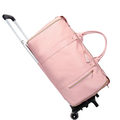 Rolling Garment Bag for Travel, 3-in-1 Convertible Carry On Garment Duffle Bag with Wheels, Waterproof PU Leather No Wrinkle Suit Bag for Business Trip, Wedding, Overnight Pink - color: Trolley Type-Pink, size: 20-inch