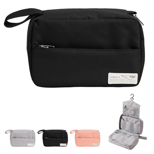 Travel Toiletry Bag with Hanging Hook Water-Resistant Cosmetic Case Makeup Bag Portable, Travel-Sized Container for Men, Black - color: Black