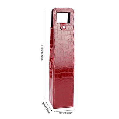 Tomotato Leather Wine Bottle Carrier, Stylish PU Leather Wine Tote Bag with Hard Shell Protection, Portable Single Bottle Holder, Red, for Picnic Beach Party Travel Wedding Housewarming - color: Red