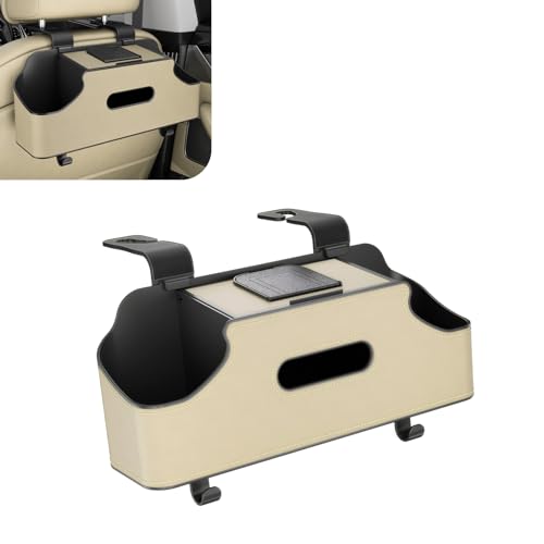 1 PC Car Seat Back Organizer, Car Back Seat Multi-Function Storage Box with 2 Drink Cup Holders, 11.42" x 3.35" Leather Tissue Organizer, Universal for Most Cars, Trucks, SUVs (Beige) - color: Beige