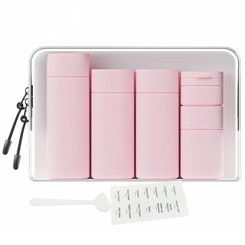 5pcs Travel Cream Dispenser Bottles Set Travel Bottles Toiletry Containers Set, TSA Approved, Travel Essentials - color: Pink