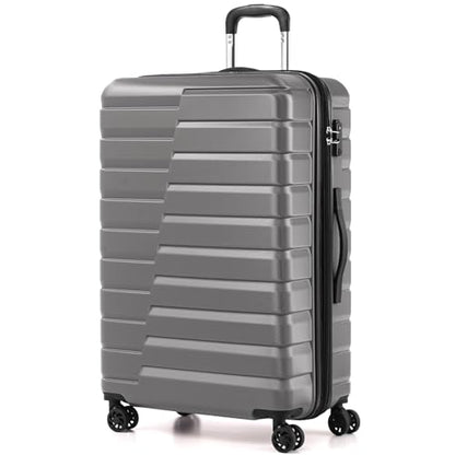 Coolife Expandable Large Checked Luggage with Spinner Wheels, Hard Shell Suitcase TSA Lock Rolling Travel Luggage 28-inch,Gray - color: gray, size: Large(28in)