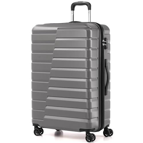 Coolife Expandable Large Checked Luggage with Spinner Wheels, Hard Shell Suitcase TSA Lock Rolling Travel Luggage 28-inch,Gray - color: gray, size: Large(28in)