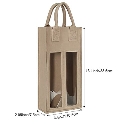 Shintop Double Wine Bag with Window, Felt Bottle Gift Bag with Handle Reusable Wine Tote Carrier for Party Favors Travel, Camping(1pc, beige) - color: Beige