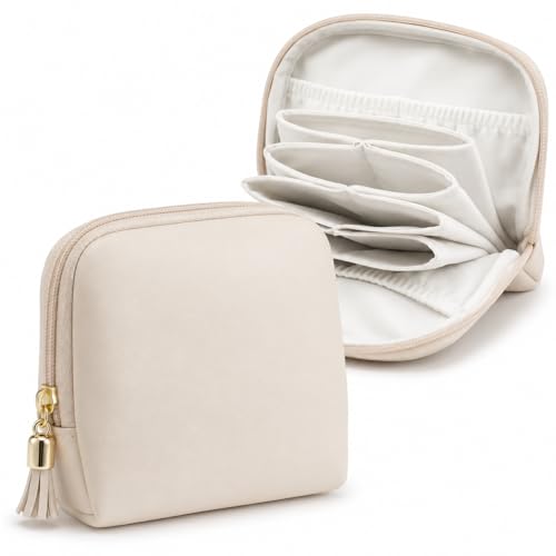 2 Pcs Travel Jewelry Case for Women - Small Jewelry Organizer Box with Velvet Lining, Portable PU Leather Jewelry Storage Case for Necklaces Earrings Rings Bracelets, Cream White