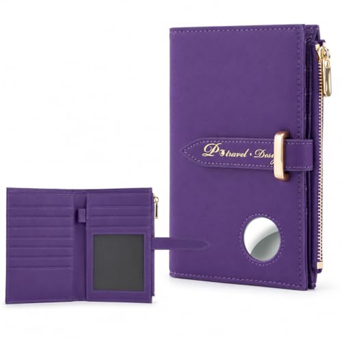Passport Holder for Family,RFID Travel Document Organizer for Women,RFID Passport Wallet with Airtag Holder,Family Passport Protector Case, Anti-Lost Travel Essentials - color: Purple