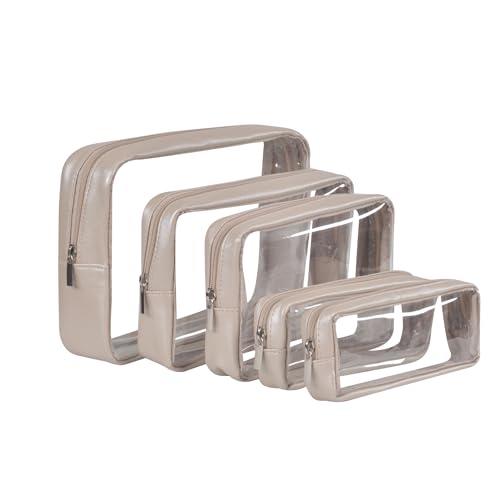 Remobia Hicol TSA Approved 5-Piece Diaper Bag Organizer Pouch Set Clear Waterproof TPU Kids Toiletry Storage Set Travel Packing Clutch Cube Bags for Baby Nursing (Pearl Grey) - color: Pearl Grey Leather