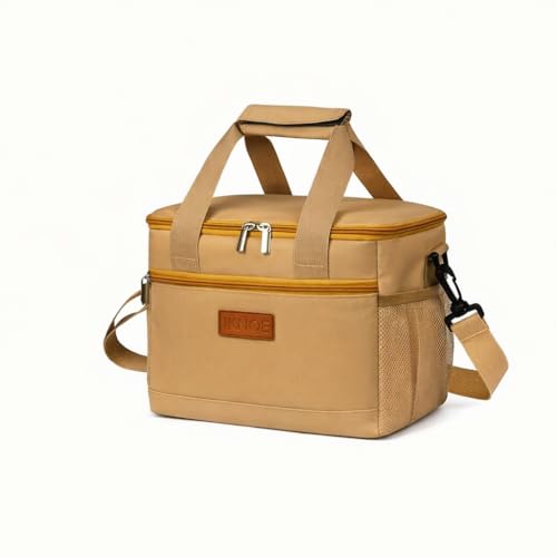 iknoe Insulated Lunch Bag, Foldable 8.5L Cooler Bag for Men & Women, Leakproof Thermal Design, Great for Office, Picnic, Travel, Lunch Box, Khaki - color: Khaki, size: Medium