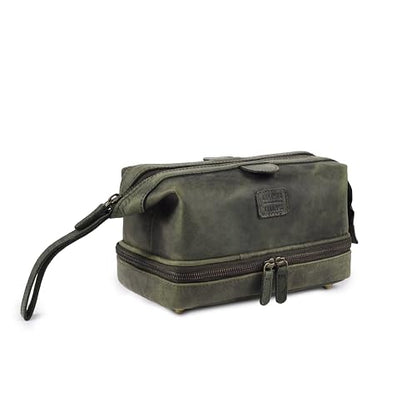 LEATHER VILLAGE Genuine Leather Dopp Kit – Large Travel Toiletry Bag with Waterproof Lining, Dual-Zip Design for Men & Women, Organizer for Shaving, Makeup & Essentials - Olive - color: Olive