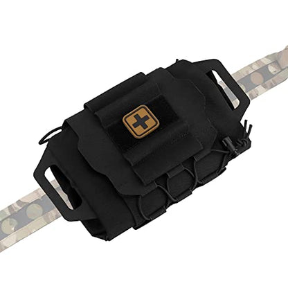 SABADO Rapid/Quick Deploy First Aid Kit Pack Tactical IFAK Pouch Two-Piece System Med Roll Carrier Hypalon Handle Outdoor Sport Hunting Bag - color: Black-87