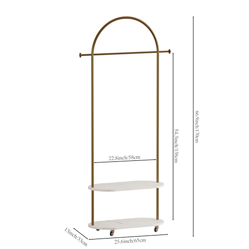 Gold Clothing Rack,Freestanding Coat Rack with Faux Marble shevles,Modem Arch Gold Garment Rack with shoes rack for Small Spaces,Bedroom, Entryway