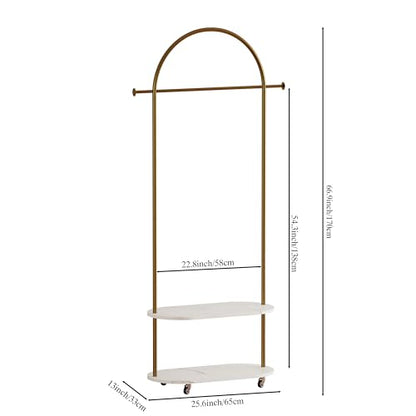 Gold Clothing Rack,Freestanding Coat Rack with Faux Marble shevles,Modem Arch Gold Garment Rack with shoes rack for Small Spaces,Bedroom, Entryway