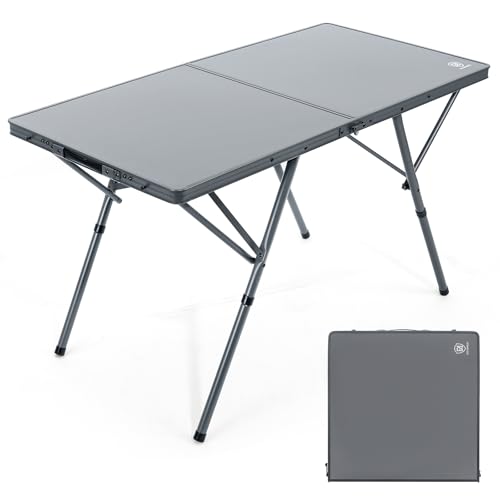 EVER ADVANCED Large Camping Table for 4-6 Person, Portable Folding Aluminum Table with Carrying Handle, Suitable for BBQ, Picnic, Camping and Indoor Use, Support up to 130LBS, Gray - color: Grey, style: 2-Level height