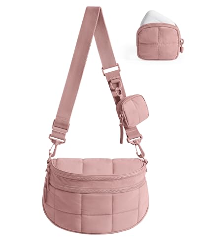 BAGSMART Small Crossbody Bags for Women, Puffer Cute Bum Bag with Pouch, Quilted Purse for Daily Travel College - color: Coral, size: 4.6L