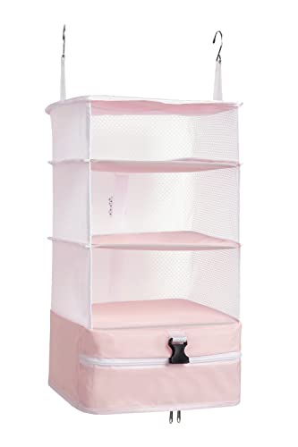 ELEZAY Hanging Packing Cubes Portable Closet Shelves Travel Collapsible Compression Garment Organizer for Carry-on Luggage Suitcase with Breathable Perforated Material Large_11.8 * 11.8 * 24 in, Pink - color: Pink, size: Large