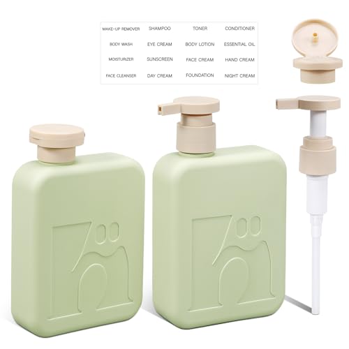 Travel Pump Bottles, Refillable Plastic Empty Squeeze Bottle with Flip Caps, Leak-Proof Dispenser Lotion Container for Shampoo, Soap, Toiletries for Vacation, Gym, Home(2 Pack, 11oz/330ml)