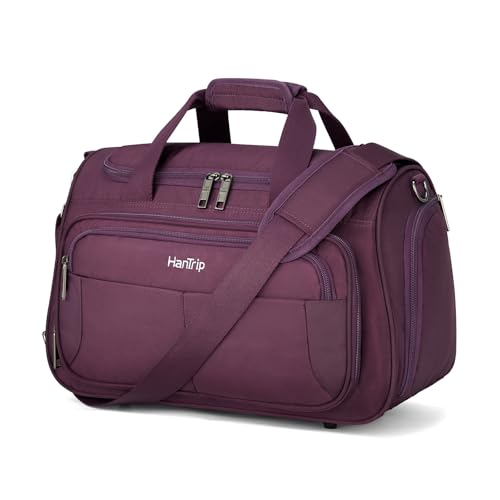 HanTrip Carry on Duffel Bag Foldable Duffle Bags for Travel, Under Seat Personal Item Bags for Airplanes, Weekender Overnight Mens Travel Tote Bag for Women Small Softside Carry on Luggage (Purple) - color: Purple, size: Carry-on 16.5-Inch
