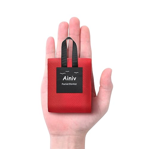 Ainiv Picnic Blanket, Mini Pocket Beach Mat 27.5 x 43.3IN (1-2 People) Foldable, Lightweight Waterproof Sand Free, Foldable Thin Ground Sheet for Outdoor Camping Hiking Travel - with Hand Strap - color: Red, size: 27.5 x 43.3''(S for 1-2 person)