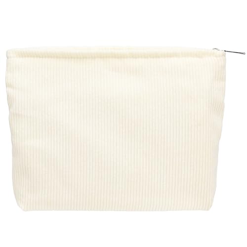 PAZIMIIK Makeup Bag Large Zipper Corduroy Make Up Pouch for Purse Travel Canvas Cosmetic Organizer for Women Brush Storage,Corduroy Cream White - color: Corduroy Cream White