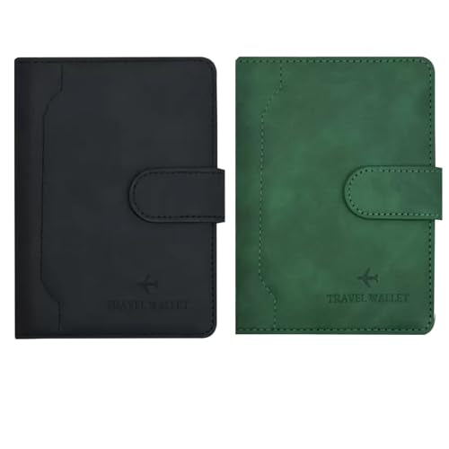 Passport Wallets Travel Holder Set, Honeymoon gift,Bridal Shower Gift,Anniversary, Valentines Day gift for Couple - color: Black/green