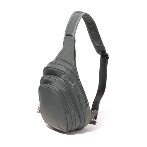 Baggallini Securtex® Anti-Theft Multi Zip Sling - Lightweight 8.6"x15.2" Travel Bag with Locking Zippers & RFID Protection - color: Charcoal