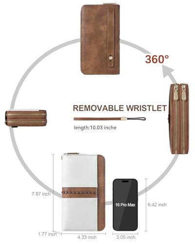 BOSTANTEN Wallets for Women Leather RFID Double Zipper Around Credit Card Holder Large Capacity Wristlet Clutch Wallet - color: Beige＆brown