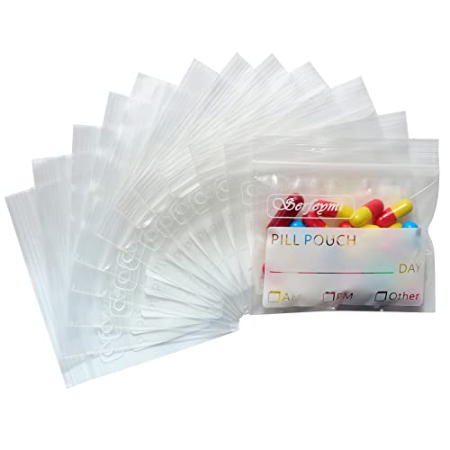 Serfeymi Pill Bags for Travel Pill Pouch Organizer Pack of 120 BPA Free 3 x 2.75 inch Reusable Pill Pouches for Medicine with Write on Label & Zipper Seal Waterproof AM PM Pill Baggies for Supplements - size: Pack of 120