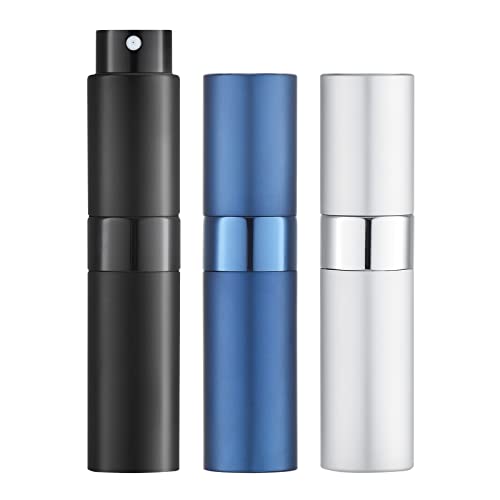 LISAPACK 8ML Atomizer Perfume Spray Bottle for Travel (3 PCS) Empty Cologne Dispenser, Portable Sprayer (Black, Silver, Blue) - color: 3 Colors1