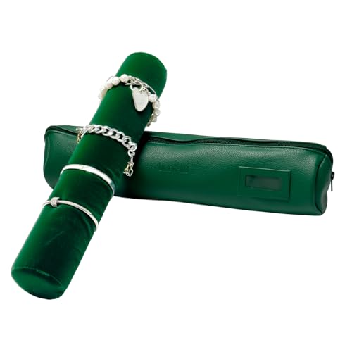 UnionPlus Travel Jewelry Roll, Organizer for Brackets Bangles Watches, Great Jewelry Organizer for Travel, Black (Blackish Green Leatherette, Large) - color: Blackish Green Leatherette, size: Large