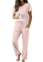 Ekouaer 2 Piece Womens Pajamas Short Sleeve Top and Long Pants Pjs Set Printed Sleepwear with Pocket - color: A Rose Pink Leopard, size: Medium